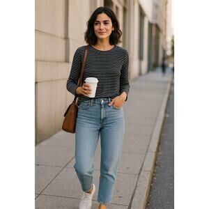 Marine Layer Womens Small Black White Stripe Long Sleeve Shirt Top Made in USA